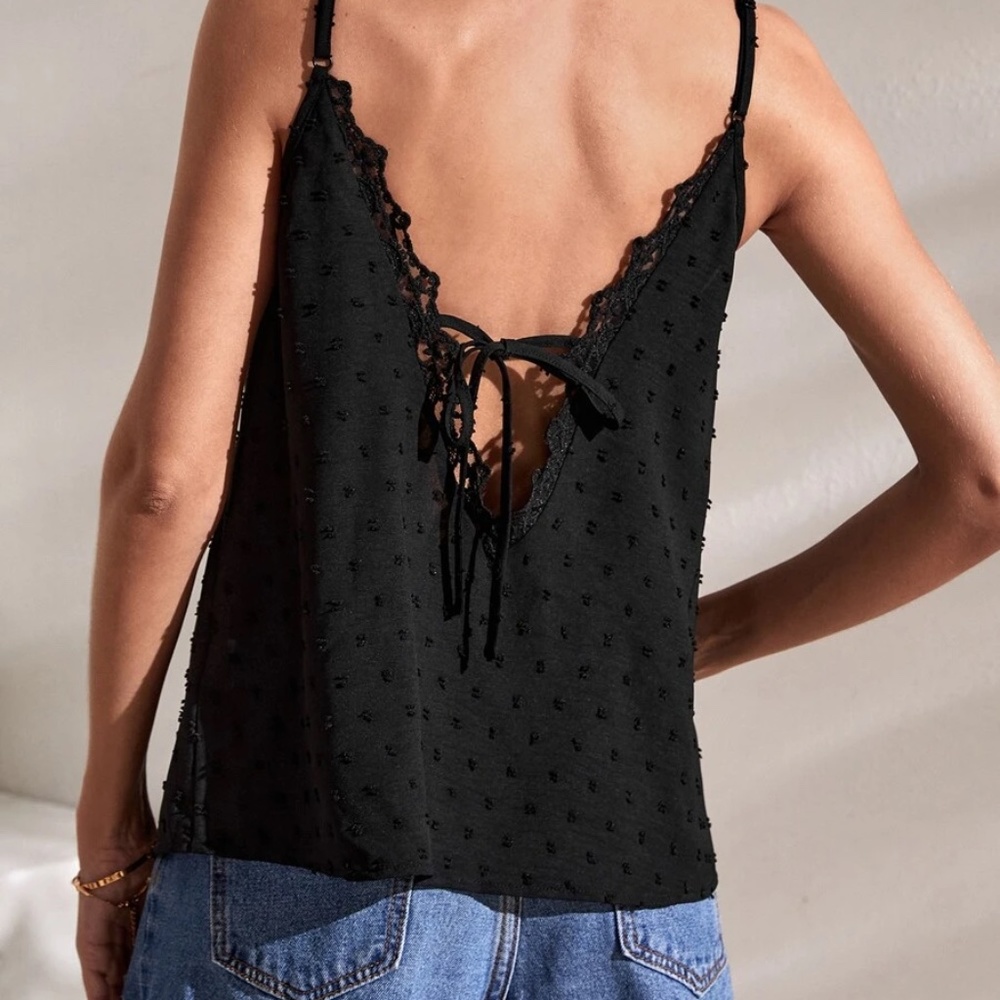 Boho Swiss Dot Lace trim Cami Tank Top - Picture 11 of 13